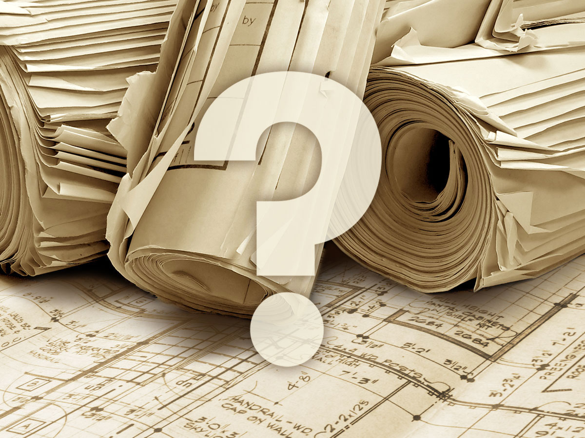 old blueprints with a question mark